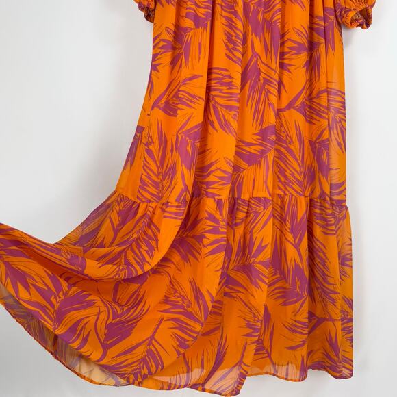 Toccin x RTR Womens Palm Print Open Back Maxi Dress Size 12 Orange - Picture 5 of 16